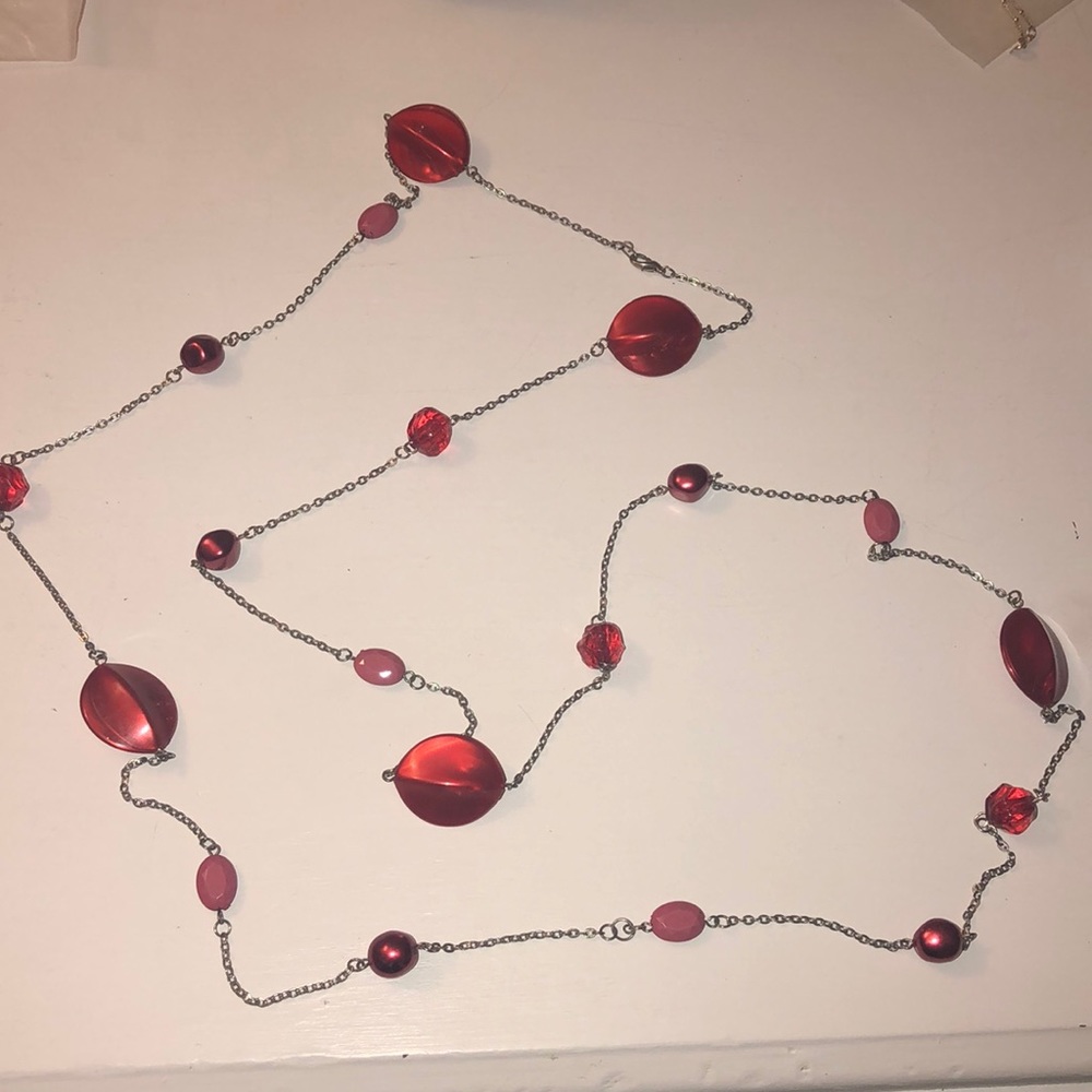 silver ❤️ red stone necklace